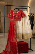 Kanakvalli Cream & Maroon Embroidered Lehenga Set