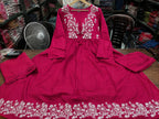 Embroidered Cotton Anarkali Kurti Pant Set with Dupatta