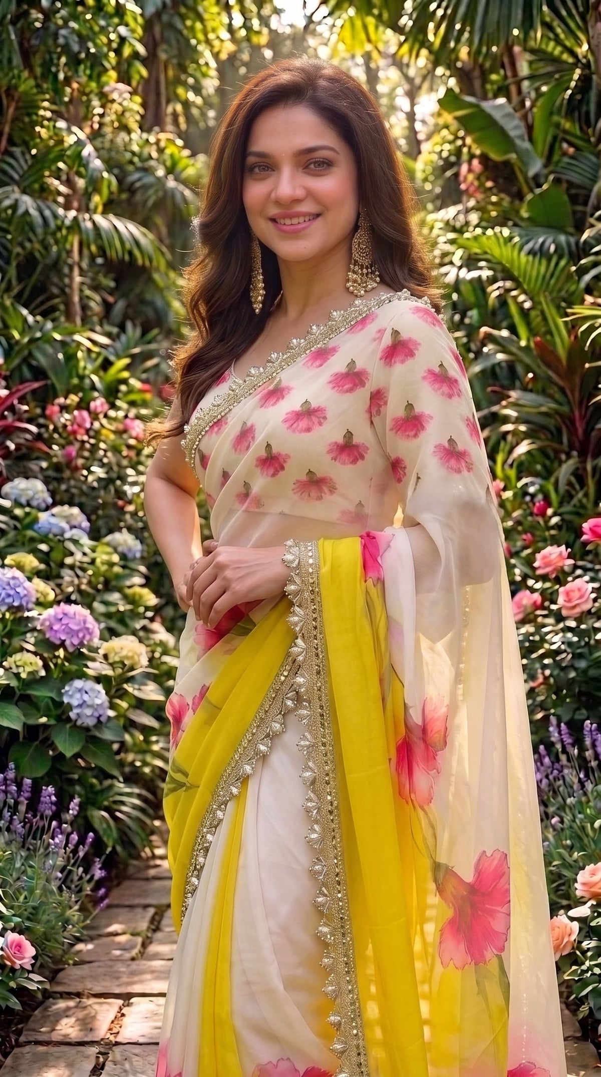Digital Printed Soft Georgette Saree with Khatli Handwork Blouse