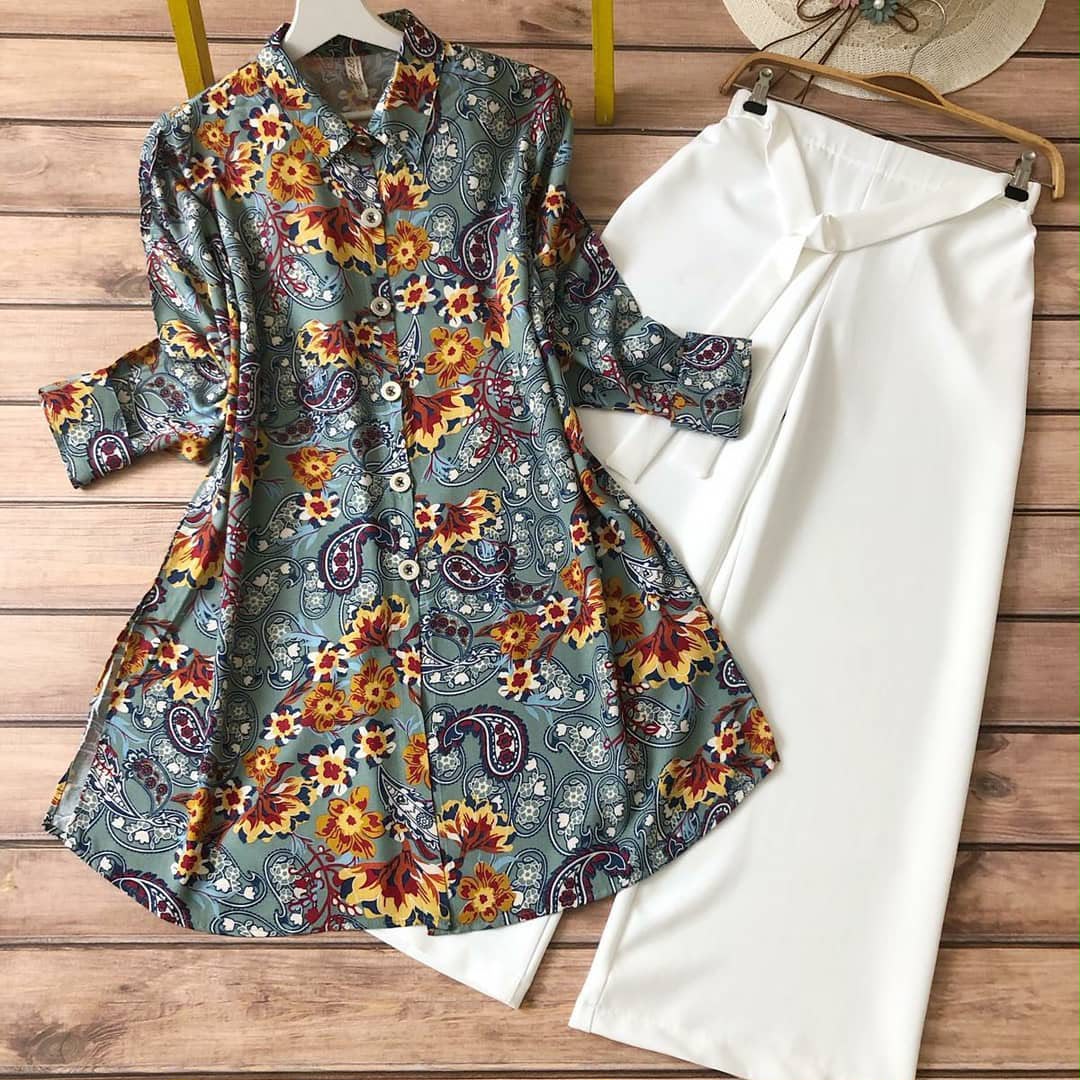 Digital Print Rayon Kurthi with Lycra Palazzo Set