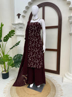 Embroidered Georgette Kurti Pant Set with Dupatta