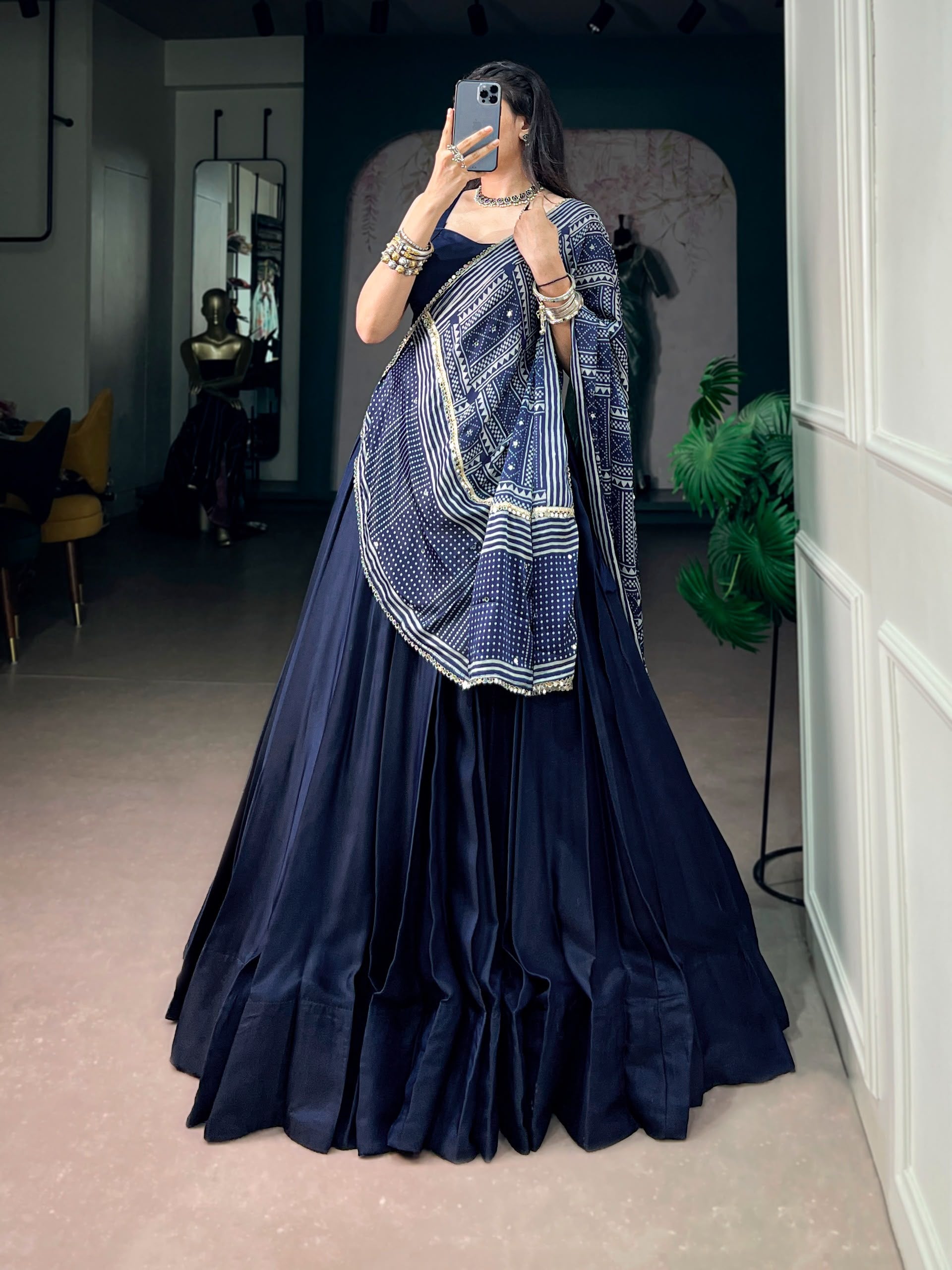Embroidered Moonga Silk Lehenga Choli Set with Printed Satin Dupatta