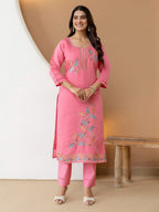 Embroidered Roman Silk Kurta Pant Set with Printed Dupatta