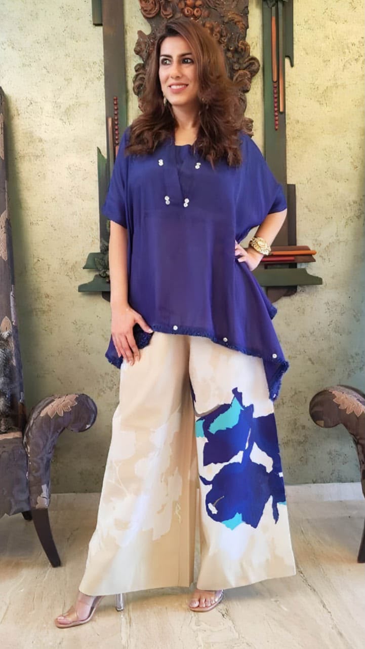 Cotton Loose Fit Co-Ord Set with Printed Palazzo