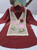 Cotton Co-Ord Set with Jute Jacket & Embroidery