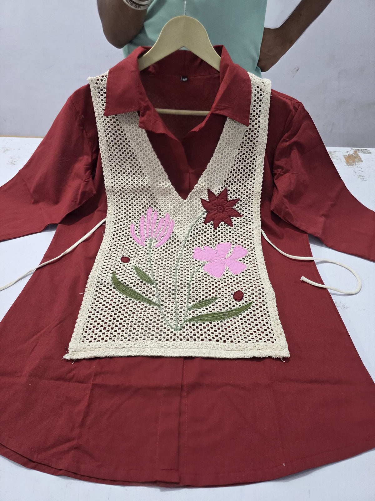 Cotton Co-Ord Set with Jute Jacket & Embroidery