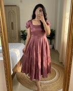 Rangoli Fabric Umbrella Flare Midi Gown for Women