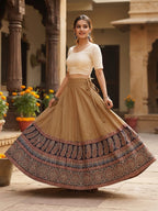 Plain Cotton Kali Skirt with Natural Border