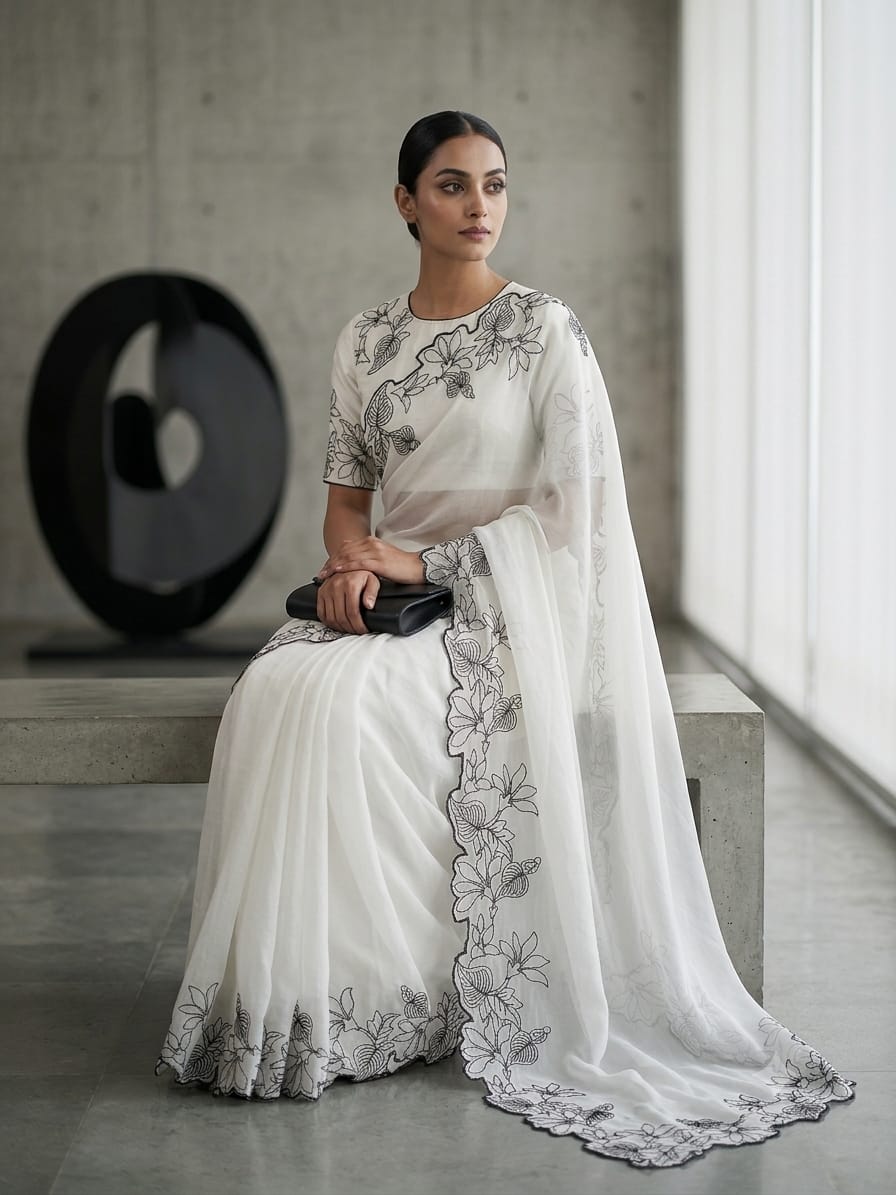 Floral Embroidered Star Georgette Saree with Blouse