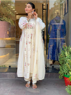 Cotton Embroidered Kurti Pant Dupatta Set