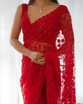 Heavy Butterfly Net Saree with Tone-to-Tone Aari & Stone Work