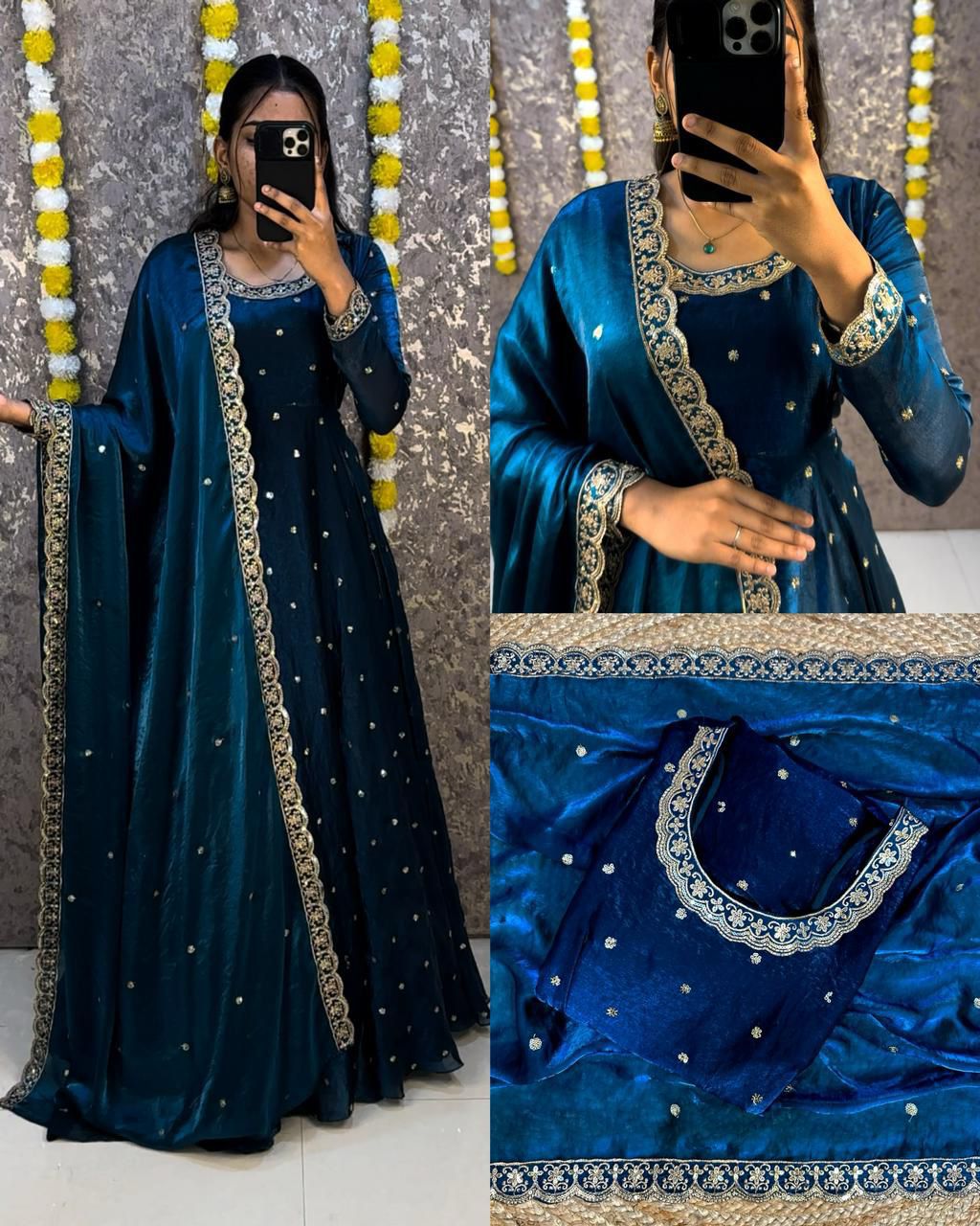 Designer Sequence Embroidered Fendi Silk Gown with Dupatta