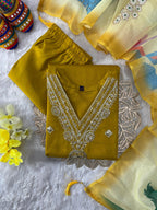 Embroidered Roman Silk Kurta Set