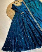 Designer Sequence Embroidered Fendi Silk Gown with Dupatta