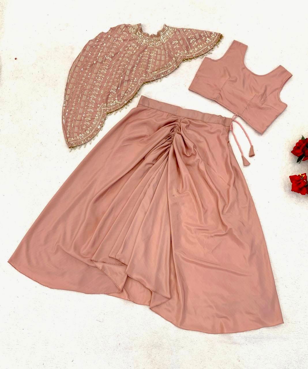 Embroidered Sequins Koti Dhoti Blouse Indo-Western Set
