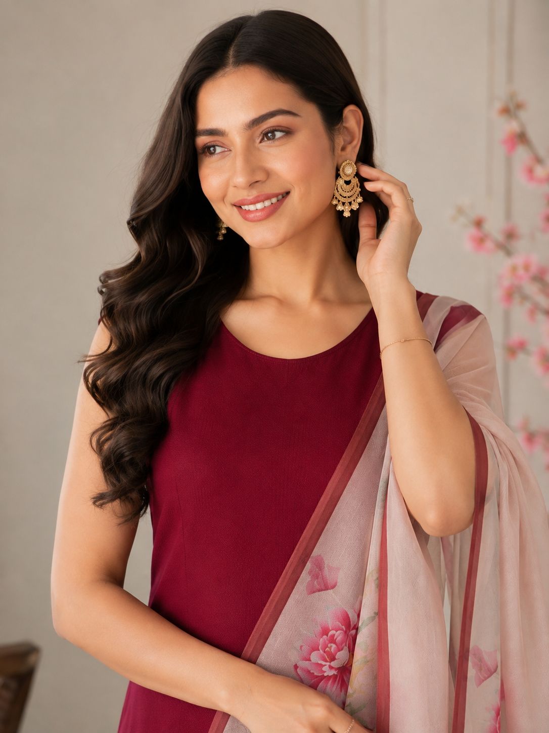 Georgette Kurta with Butter Silk Pant & Printed Cotton Dupatta Set