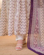 Mirror Embroidered Cotton Anarkali Suit Set with Mulmul Dupatta