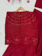 Chinon Silk Ready-to-Wear Saree with Embroidered Jacket & Blouse
