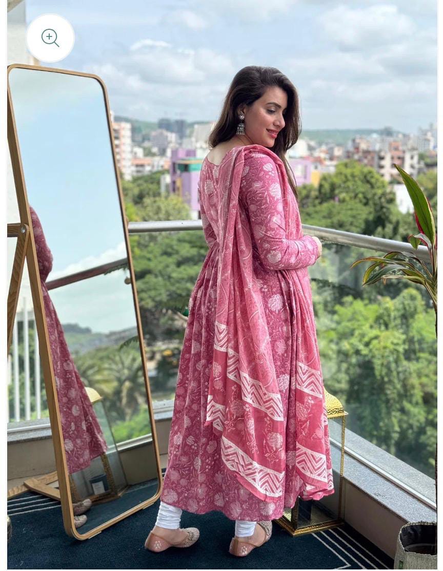 Rayon Anarkali Kurti with Mulmul Dupatta
