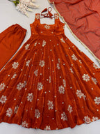 Floral Print - Muslin Long Dress with Full Flare
