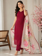 Georgette Kurta with Butter Silk Pant & Printed Cotton Dupatta Set
