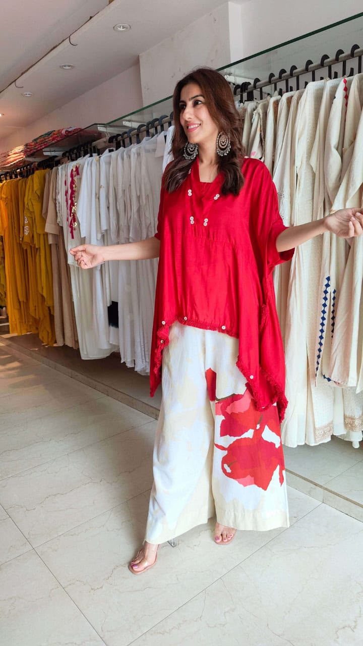 Cotton Loose Fit Co-Ord Set with Printed Palazzo