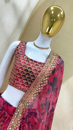 Organza Zari & Sequins Embroidered Lehenga Set with Dupatta