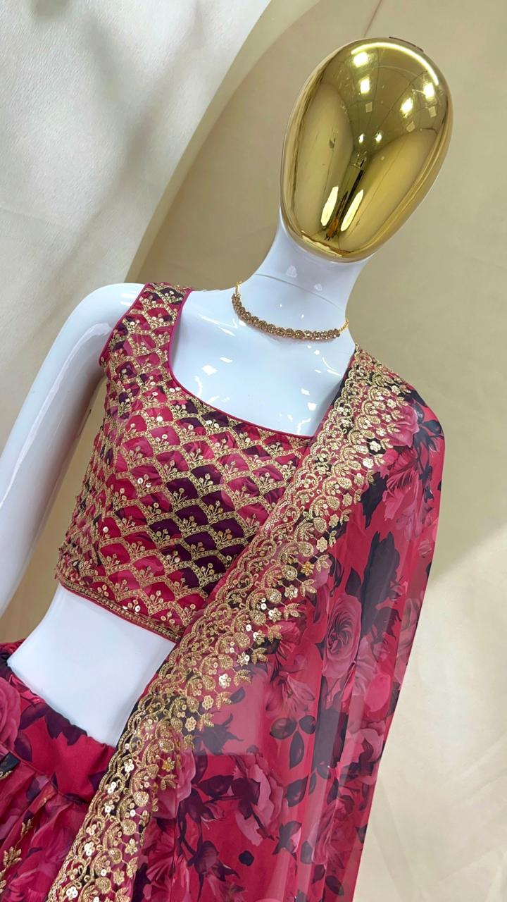 Organza Zari & Sequins Embroidered Lehenga Set with Dupatta