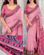 Modal Cotton Saree with Contrast Ikkat Border & Woven Pallu