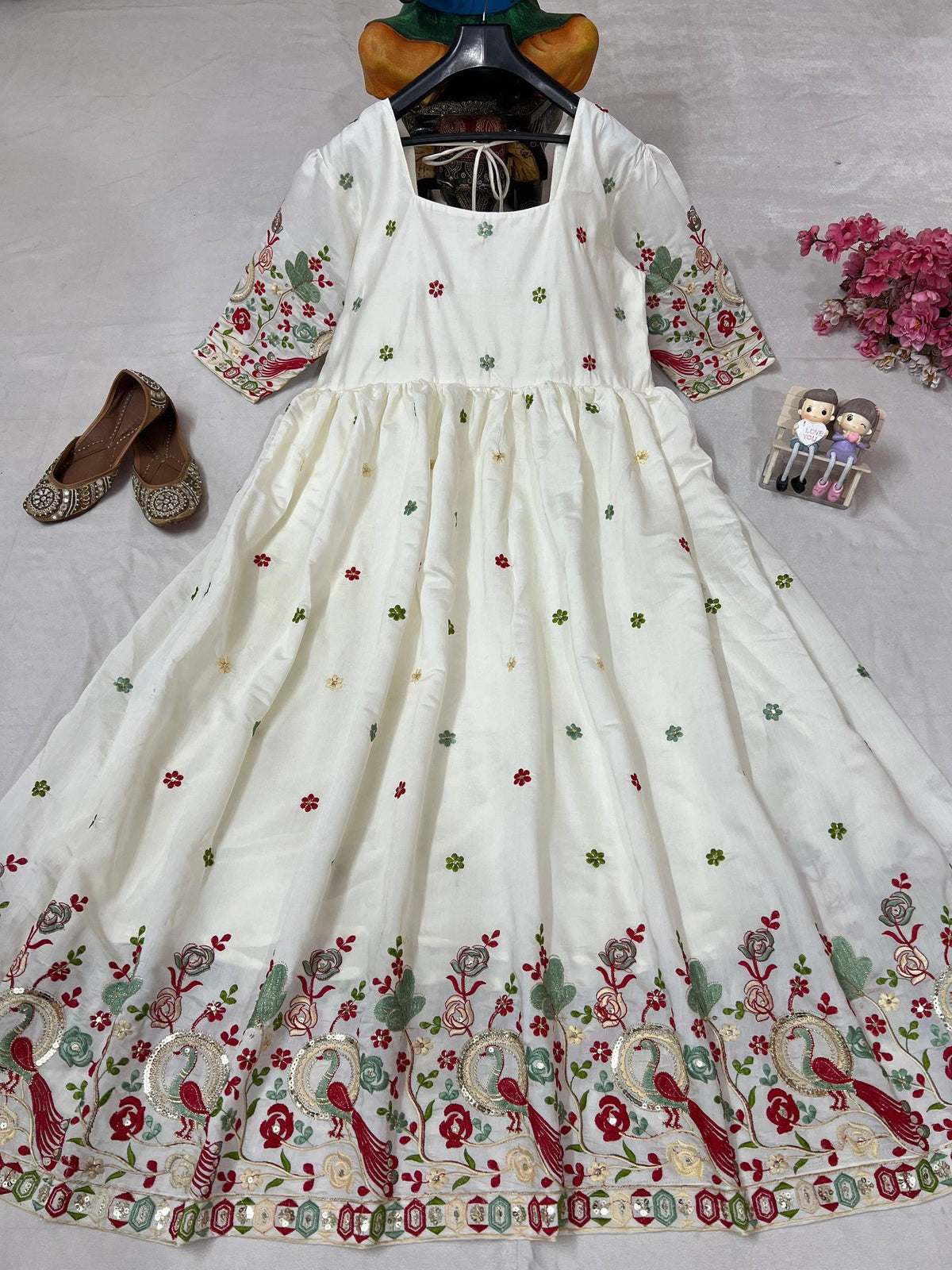Embroidered Roman Silk Anarkali Gown