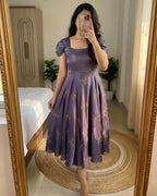 Rangoli Fabric Umbrella Flare Midi Gown for Women