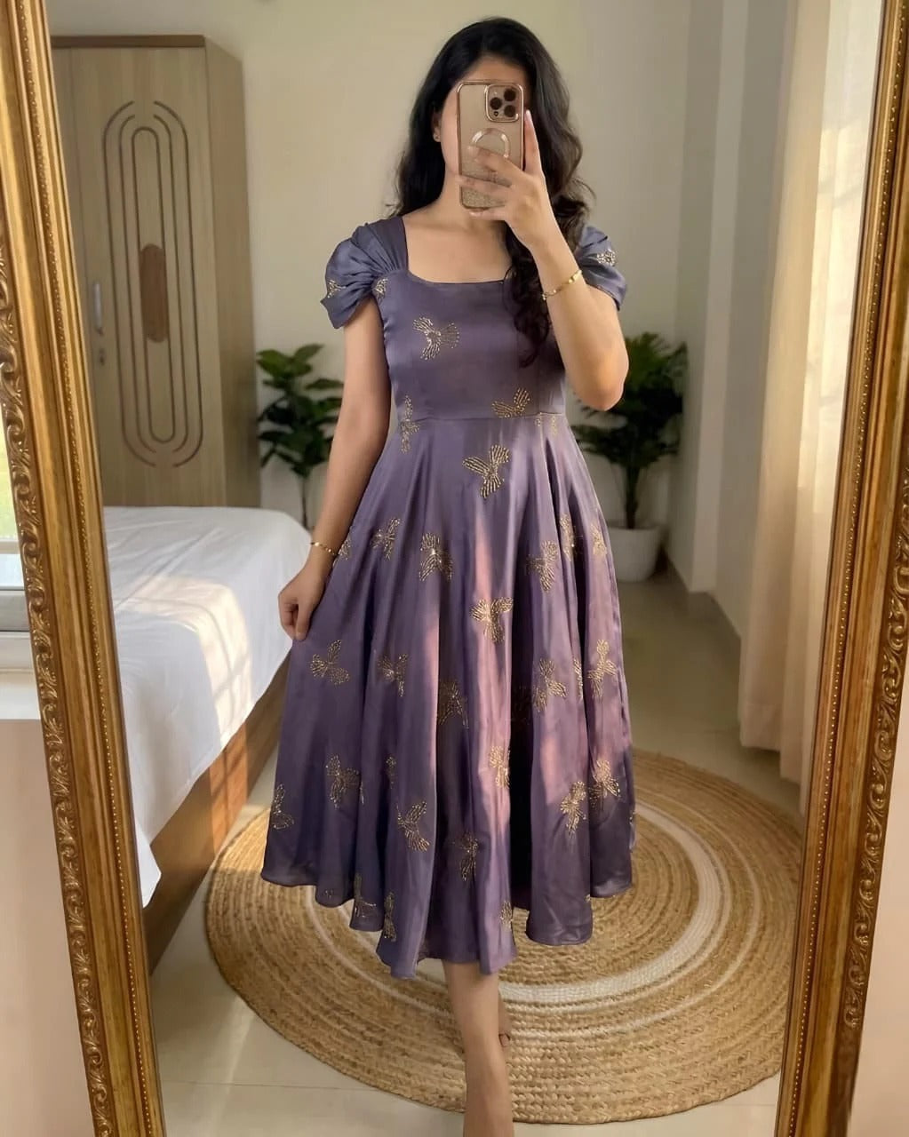 Rangoli Fabric Umbrella Flare Midi Gown for Women