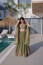 Multi Thread Embroidered Fendi Silk Lehenga Choli Set