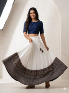 Plain Cotton Kali Skirt with Natural Border