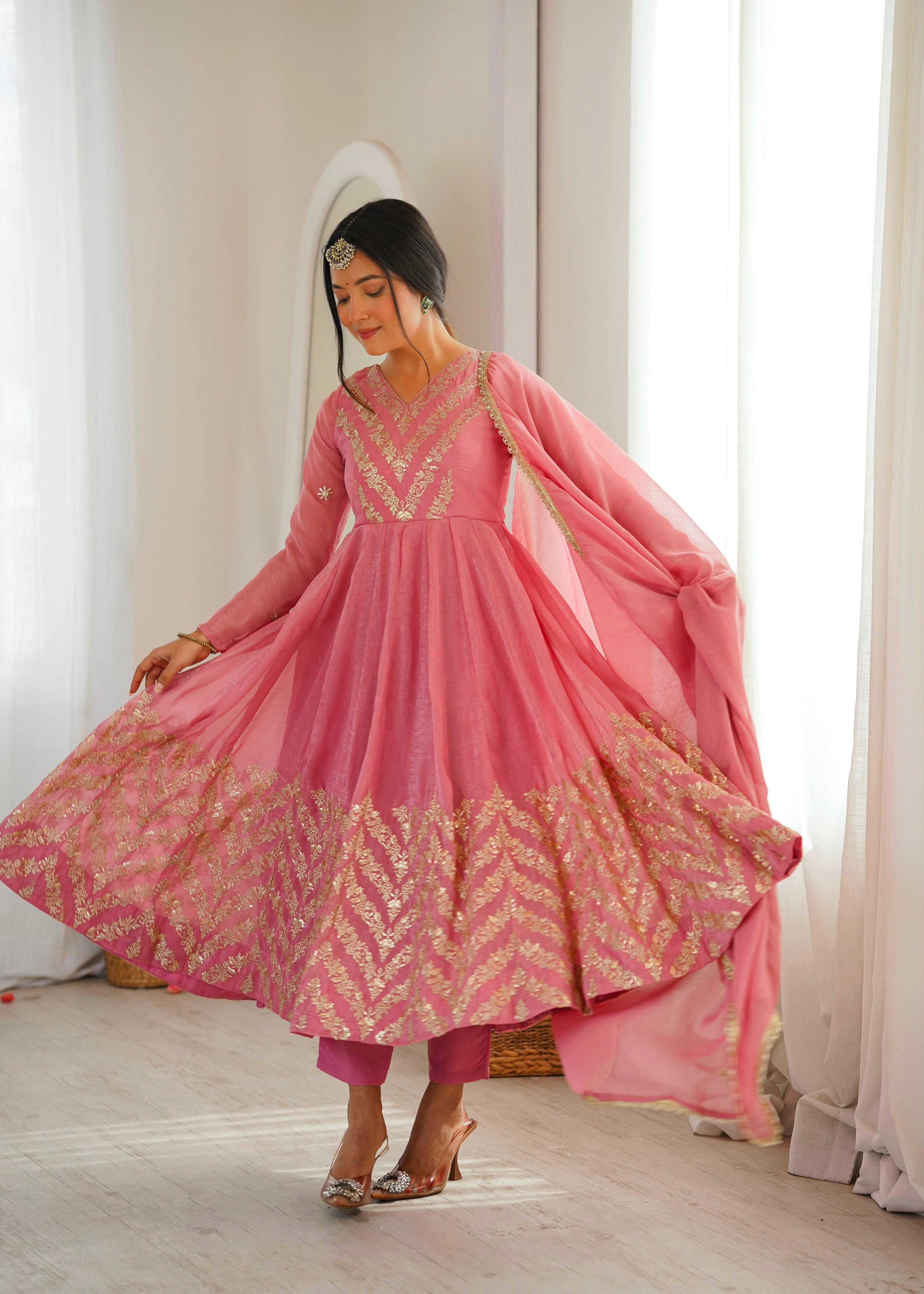 Embroidered Anarkali Gown Set