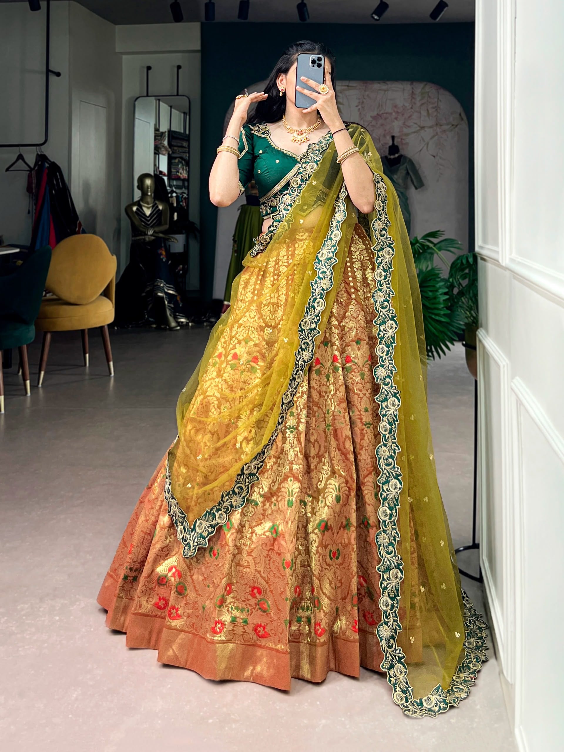 Jacquard Silk Lehenga Set