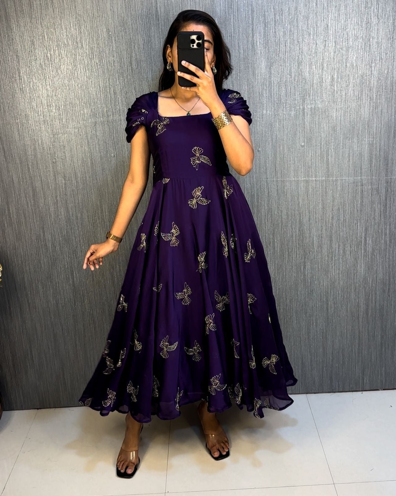 Rangoli Fabric Umbrella Flare Midi Gown for Women