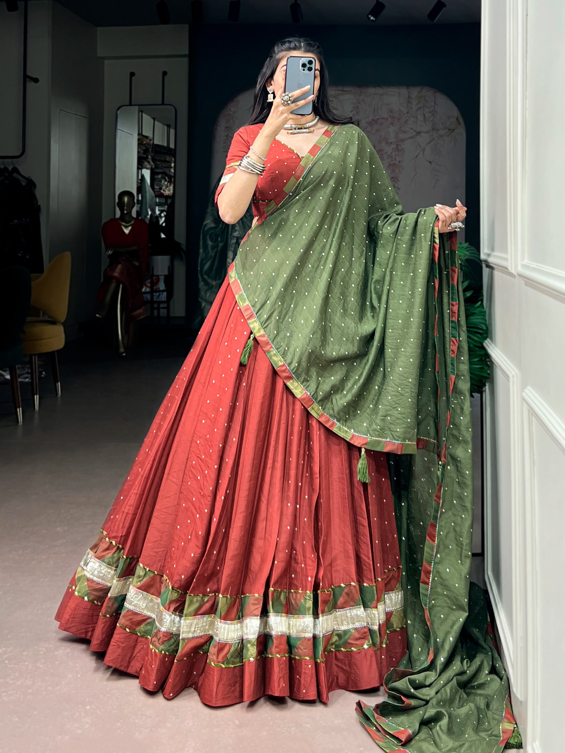 Zari Weaving Lehenga with Dupatta & 7 Meter Flair