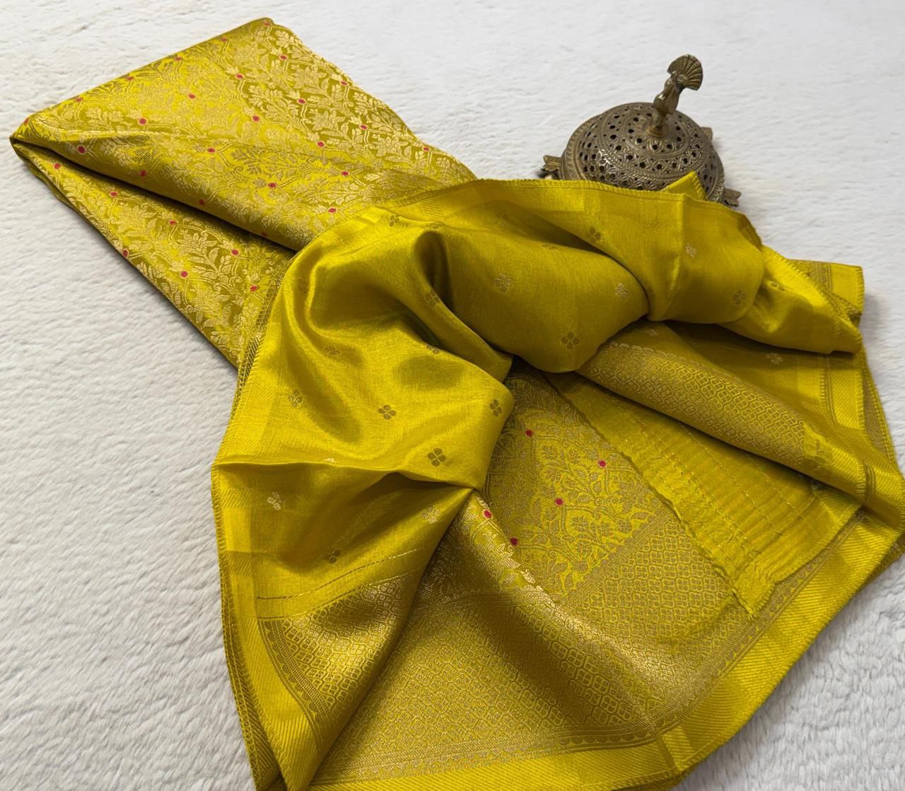 Designer Brocade Soft Silk Saree with Rich Zari Weaving & Butta Blouse