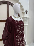 Embroidered Georgette Kurti Pant Set with Dupatta