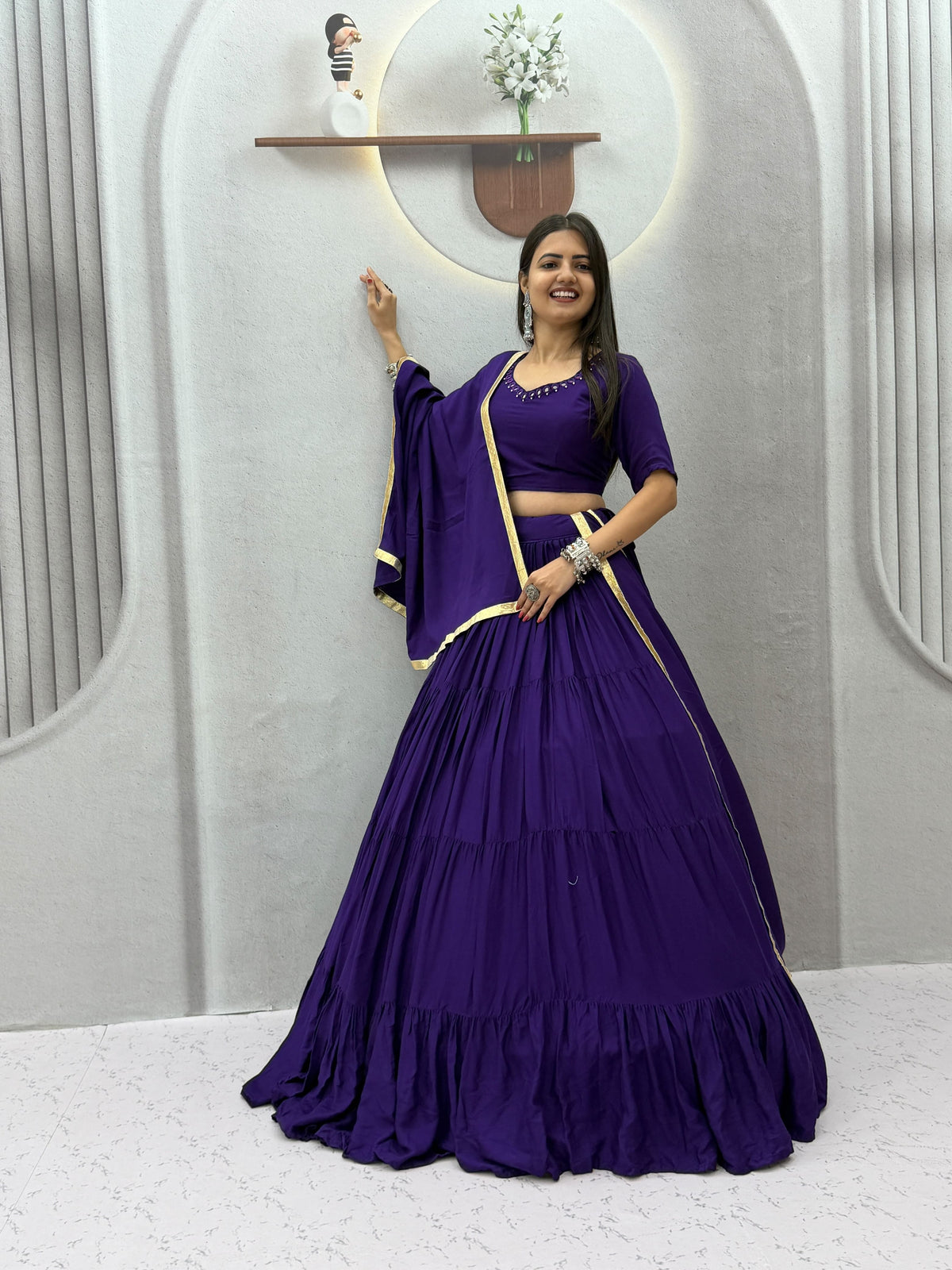 Handmade Mirror Work Rion Cotton Lehenga Choli Set
