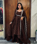 Heavy Vichitra Silk Embroidered Anarkali Suit