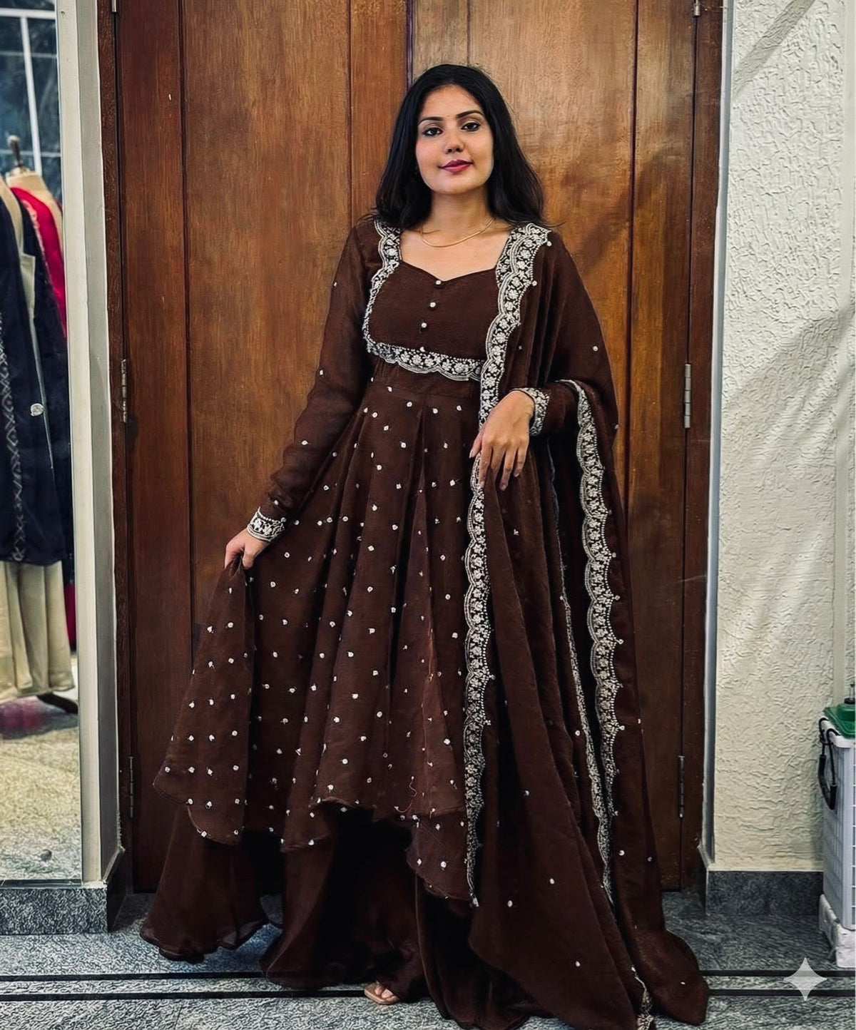 Heavy Vichitra Silk Embroidered Anarkali Suit