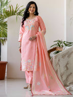Embroidered Roman Silk Kurta Pant Set with Dupatta