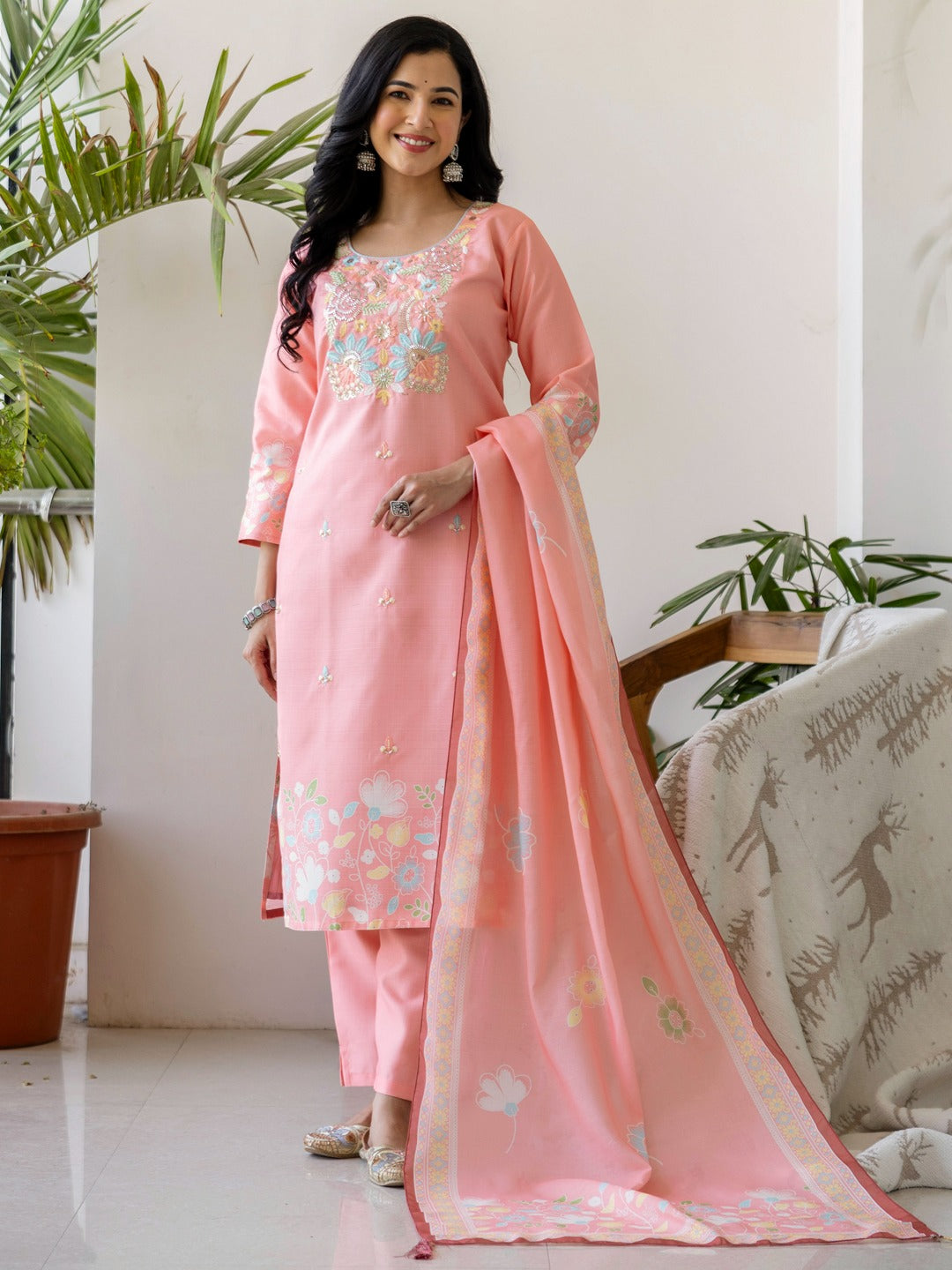 Embroidered Roman Silk Kurta Pant Set with Dupatta