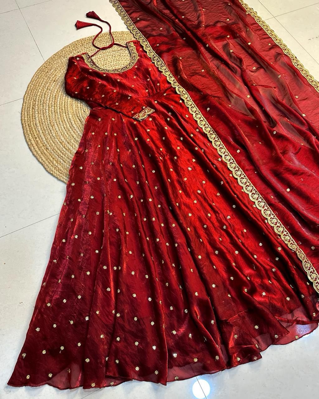 Designer Sequence Embroidered Fendi Silk Gown with Dupatta