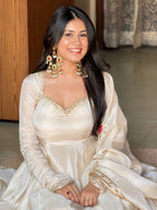 Heavy Upada Silk Embroidered Gown Pant & Dupatta Set
