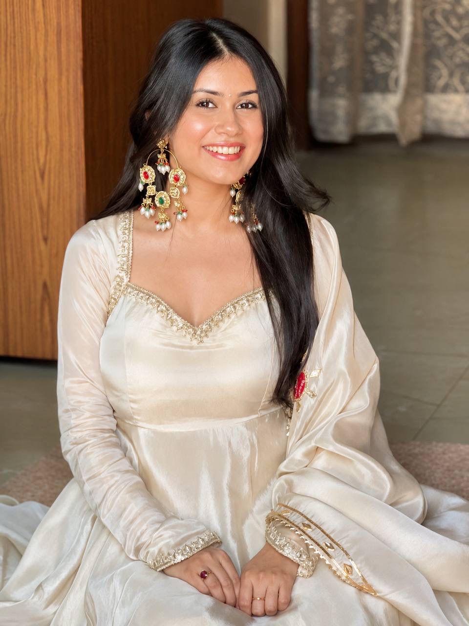 Heavy Upada Silk Embroidered Gown Pant & Dupatta Set