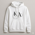 White hoodie with 'Kerry Allen' logo on a gray background