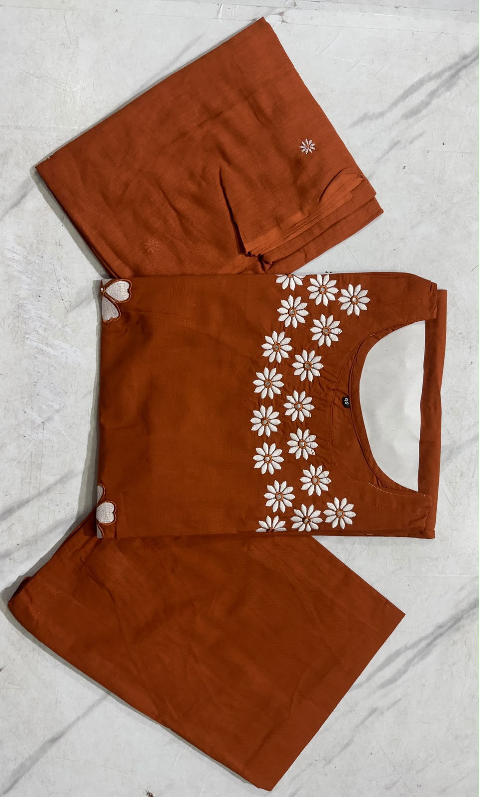 Embroidered Cotton Kurti Pant Set with Dupatta